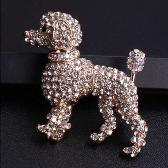 ✨NEW Elegant Crystal Poodle Dog Brooch - Gold and Silver - Picture 1 of 5
